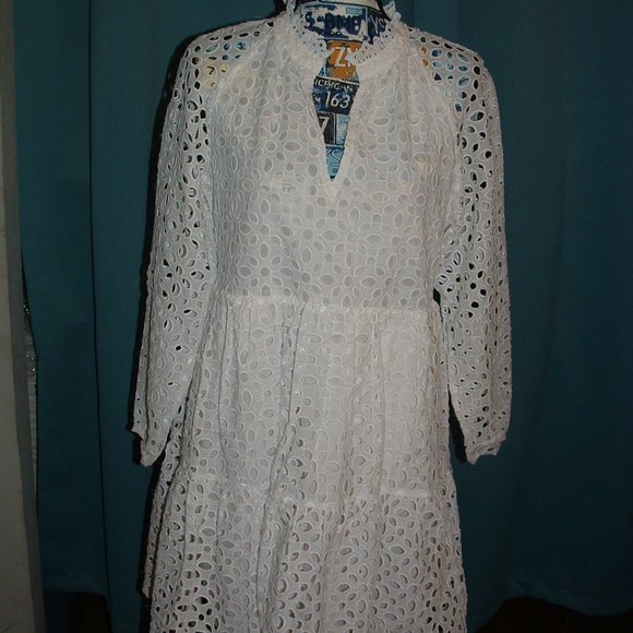 J. Crew Dresses J Crew Tiered Eyelet White Long Sleeve Mini Dress